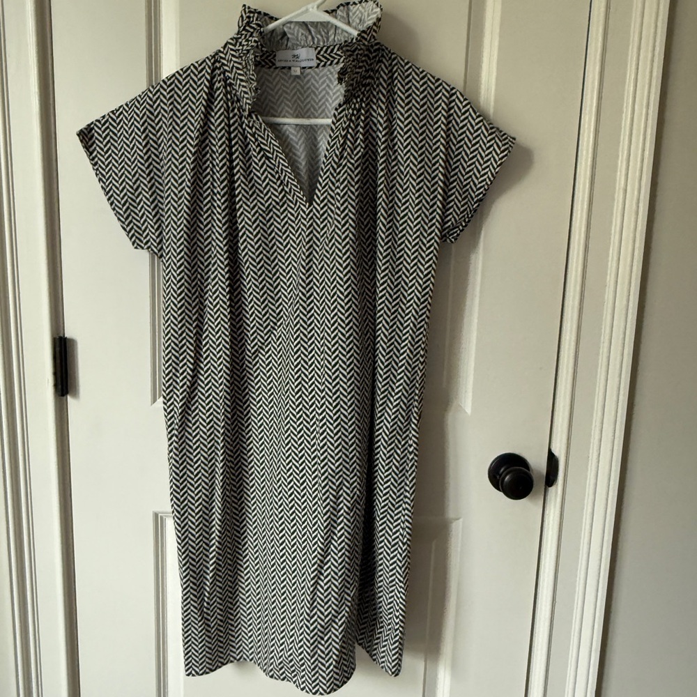 Never A wallflower Brown and White Chevron Midi Dress